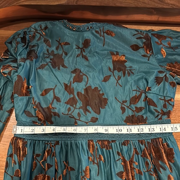 Blue and Brown Floral Maxi Dress with Bishop Sleeve - Picture 10 of 10
